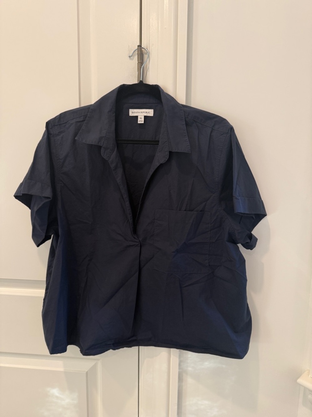 Banana Republic Navy Blue Cotton Poplin Cropped Popover Shirt Size XL